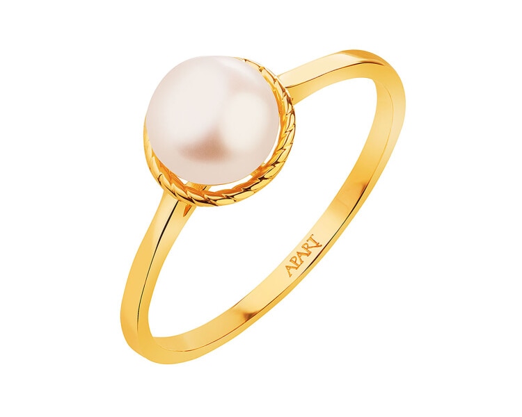 Złoty pierścionek z perłą