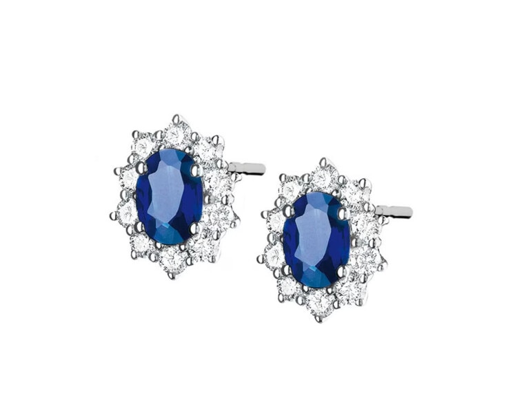 Yellow and white gold earrings with brilliants and sapphires - fineness 14 K