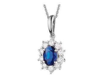 Yellow and white gold pendant with brilliants and sapphire - fineness 14 K
