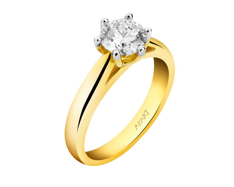 14 K Rhodium-Plated Yellow Gold Ring with Diamond 1 ct - fineness 14 K