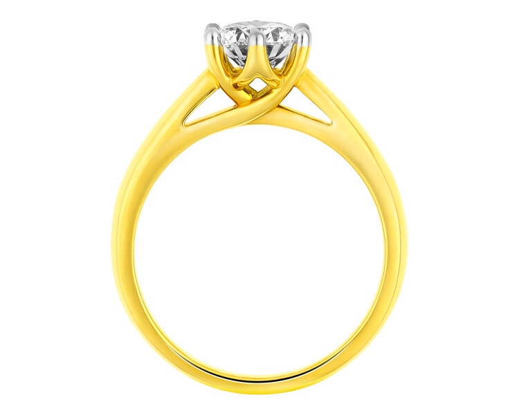 14 K Rhodium-Plated Yellow Gold Ring with Diamond 1 ct - fineness 14 K