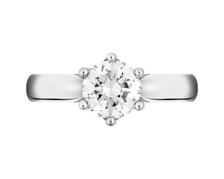 14 K Rhodium-Plated White Gold Ring with Diamond 1 ct - fineness 14 K