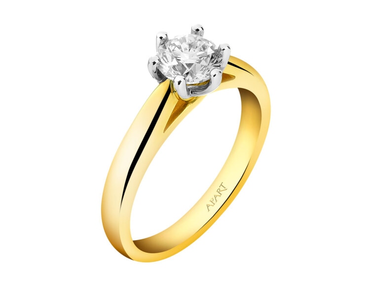 14 K Rhodium-Plated Yellow Gold Ring with Diamond 0,70 ct - fineness 14 K