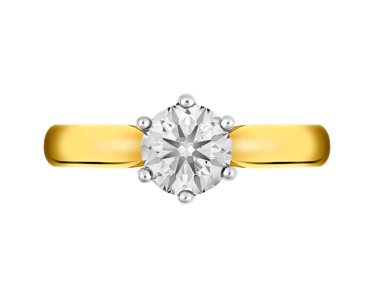 14 K Rhodium-Plated Yellow Gold Ring with Diamond 0,70 ct - fineness 14 K