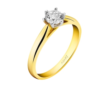 14 K Rhodium-Plated Yellow Gold Ring with Diamond 0,50 ct - fineness 14 K