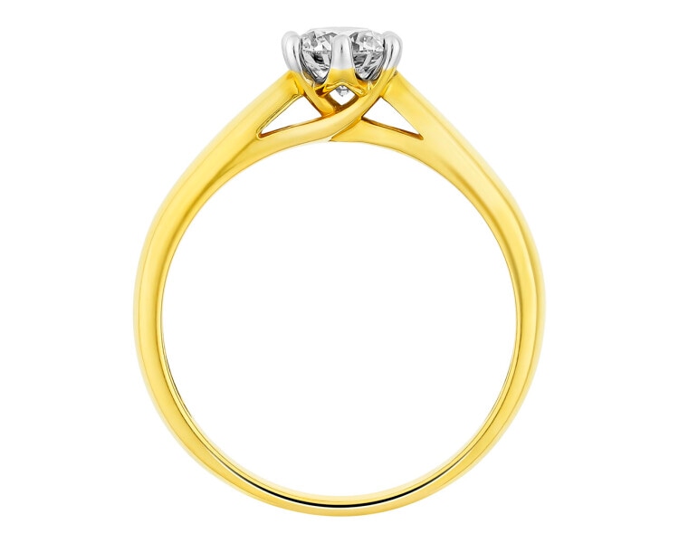 14 K Rhodium-Plated Yellow Gold Ring with Diamond 0,50 ct - fineness 14 K