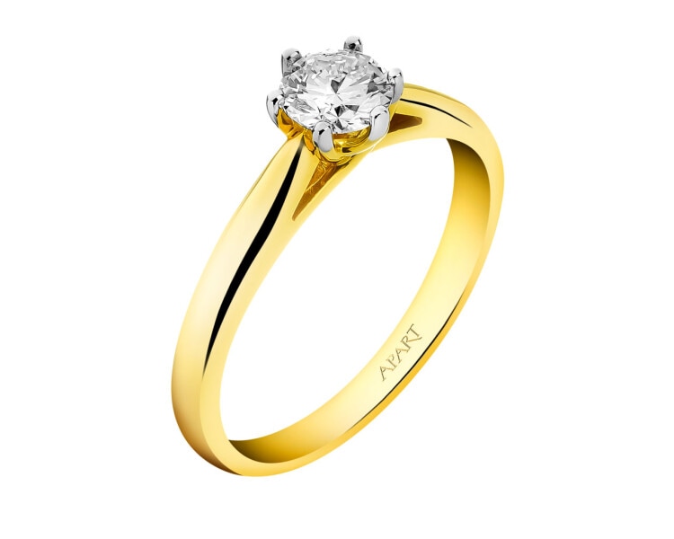 14 K Rhodium-Plated Yellow Gold Ring with Diamond 0,44 ct - fineness 14 K