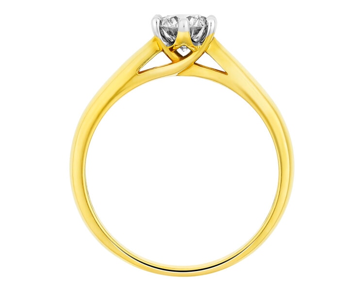 14 K Rhodium-Plated Yellow Gold Ring with Diamond 0,44 ct - fineness 14 K