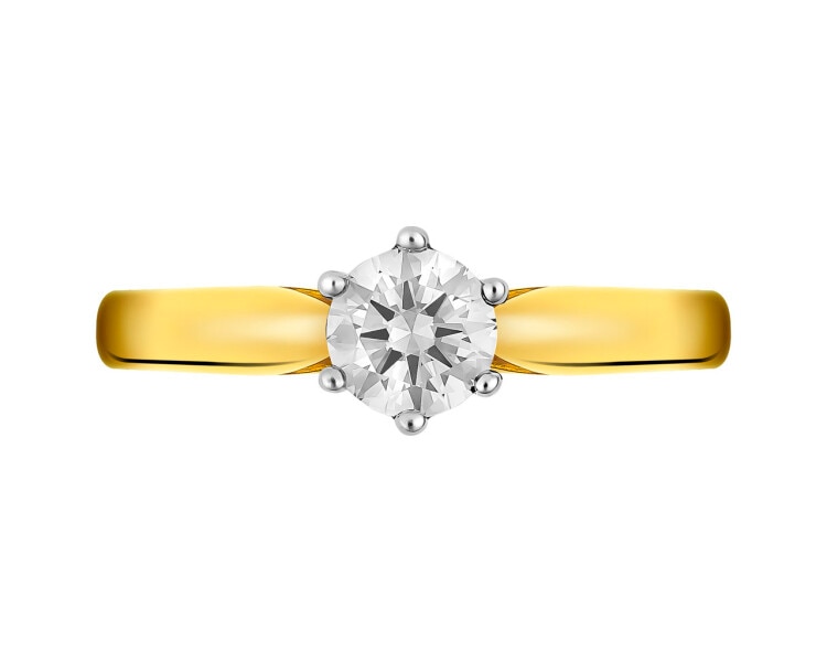 14 K Rhodium-Plated Yellow Gold Ring with Diamond 0,45 ct - fineness 14 K