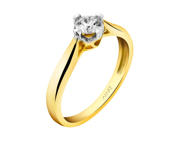 14 K Rhodium-Plated Yellow Gold Ring with Diamond 0,30 ct - fineness 14 K