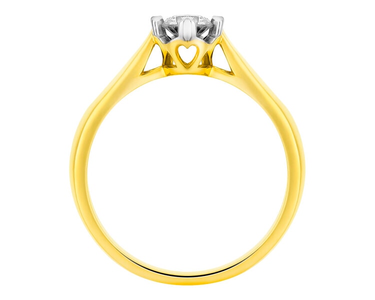 14 K Rhodium-Plated Yellow Gold Ring with Diamond 0,30 ct - fineness 14 K