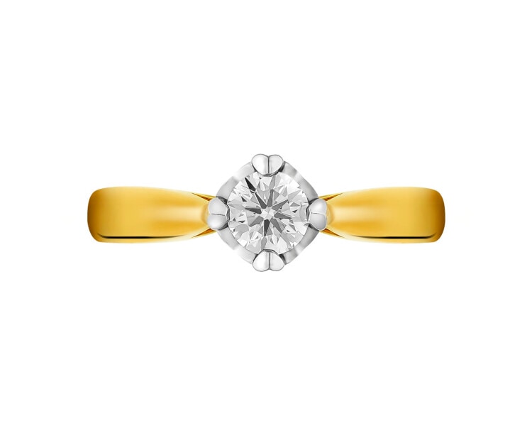 14 K Rhodium-Plated Yellow Gold Ring with Diamond 0,40 ct - fineness 14 K