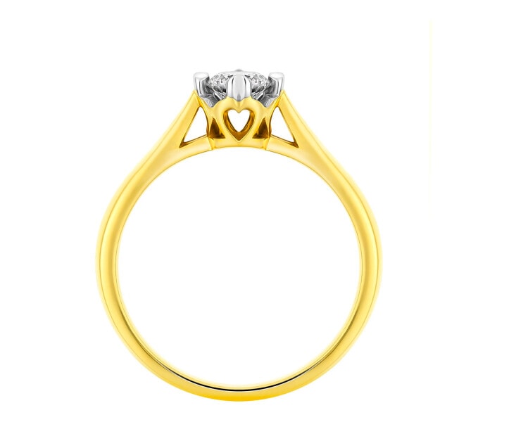 14 K Rhodium-Plated Yellow Gold Ring with Diamond 0,40 ct - fineness 14 K