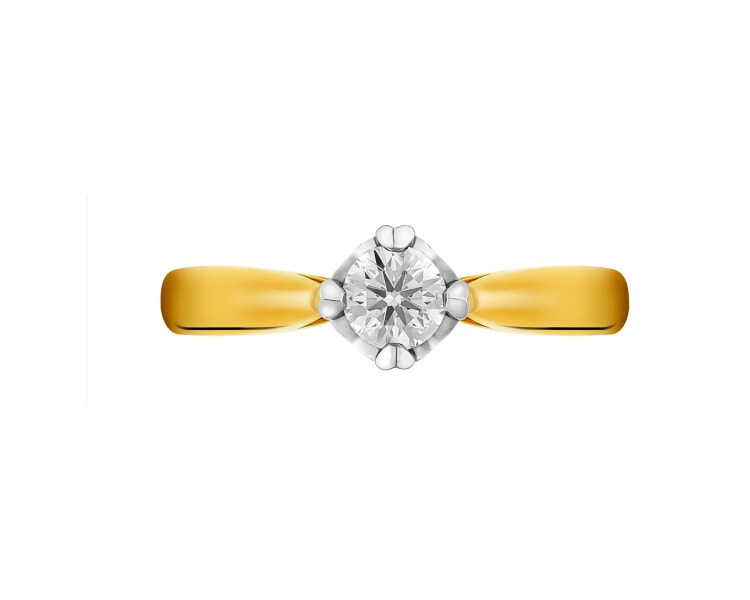 14 K Rhodium-Plated Yellow Gold Ring with Diamond 0,34 ct - fineness 14 K