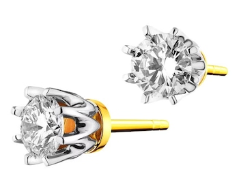 Yellow and white gold earrings with brilliants 0,88 ct - fineness 585