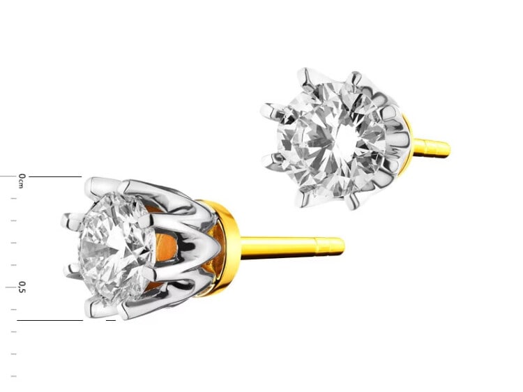 Yellow and white gold earrings with brilliants 0,88 ct - fineness 585