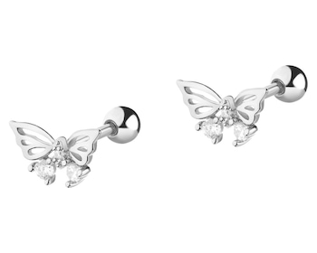 Stříbrné piercingové náušnice se zirkony - motýli