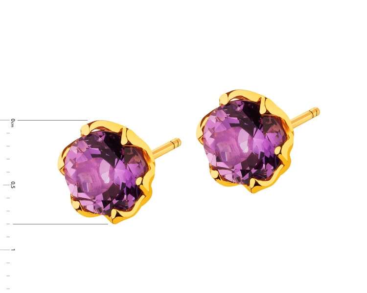 14 K Yellow Gold Earrings with Amethyst