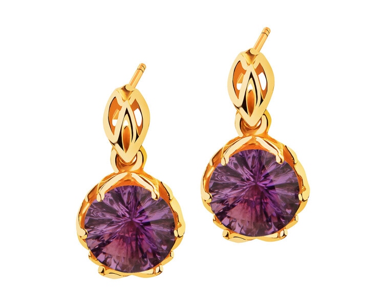14 K Yellow Gold Dangling Earring with Amethyst