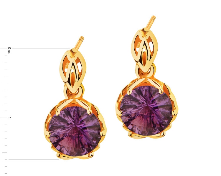 14 K Yellow Gold Dangling Earring with Amethyst