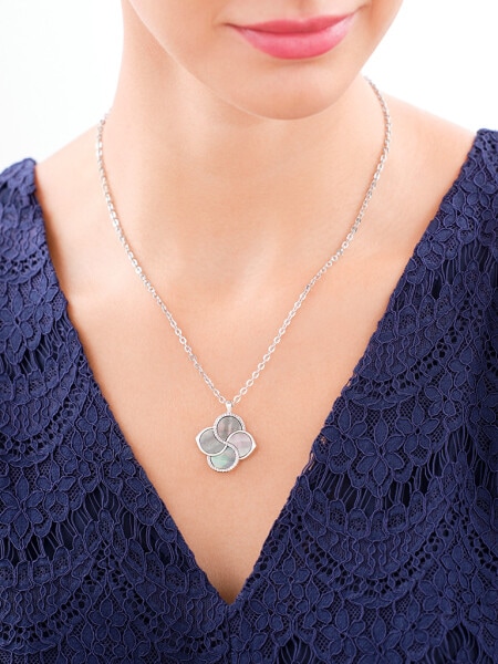 Rhodiovaný náhrdelník z mosazi s perletí a zirkony