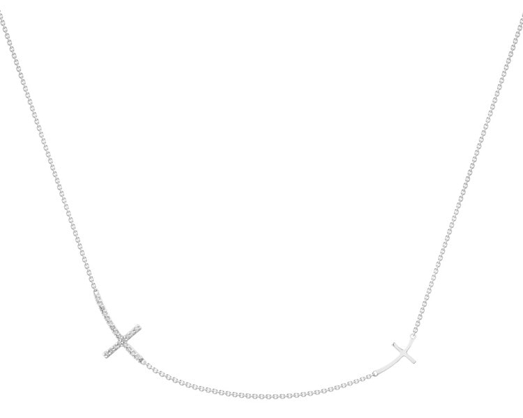 14 K Rhodium-Plated White Gold Necklace with Diamonds 0,06 ct - fineness 14 K