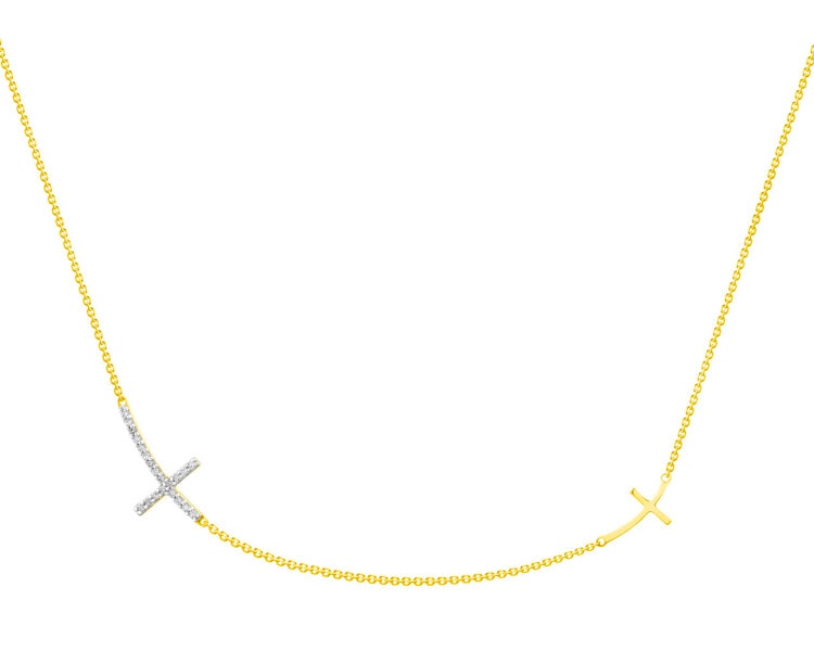 14 K Rhodium-Plated Yellow Gold Necklace with Diamonds 0,06 ct - fineness 14 K