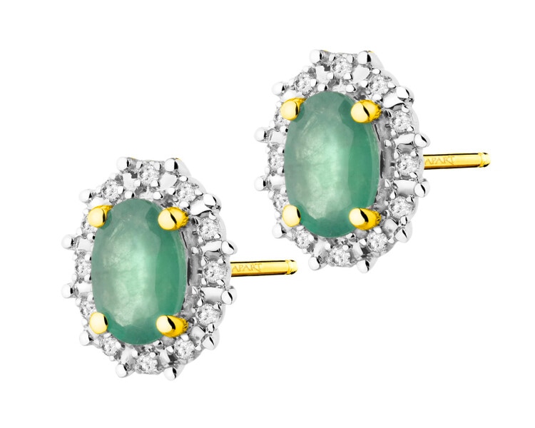  Rhodium-Plated Yellow Gold Earrings with Diamonds - fineness 14 K