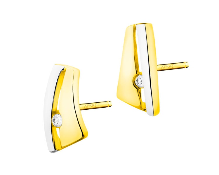 14 K Rhodium-Plated Yellow Gold Earrings with Diamonds 0,02 ct - fineness 14 K