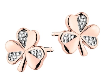 9 K Rhodium Plated Rose Gold Earrings with Diamonds 0,01 ct - fineness 9 K