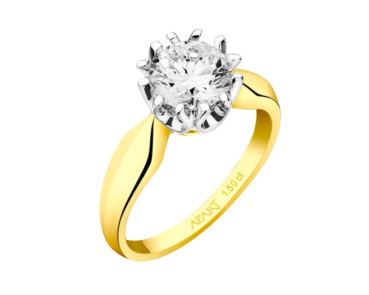Prsten ze žlutého a bílého zlata s briliantem 1,50 ct - ryzost 750