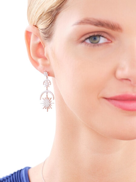 Rhodium Plated Silver Dangling Earring with Cubic Zirconia