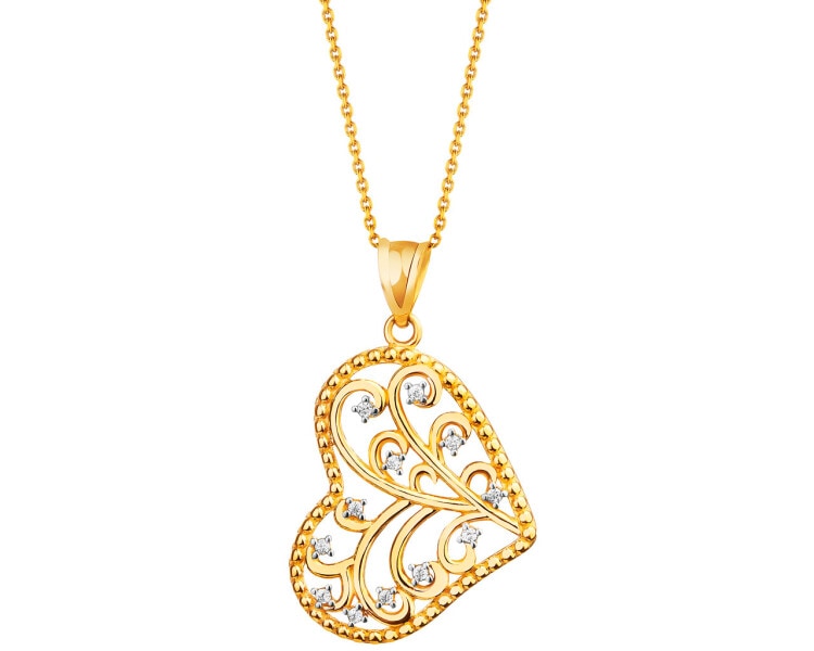 8 K Rhodium-Plated Yellow Gold Pendant with Cubic Zirconia