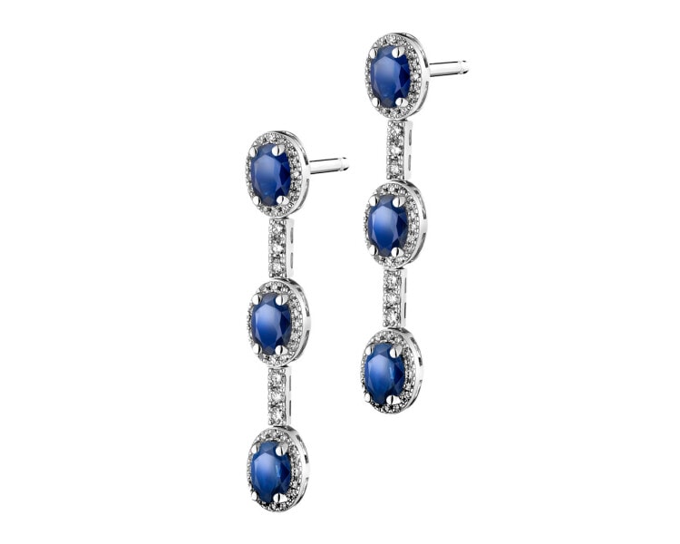 14 K Rhodium-Plated White Gold Dangling Earring with Diamonds - fineness 14 K