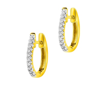 14 K Rhodium-Plated Yellow Gold Earrings with Diamonds 0,15 ct - fineness 14 K