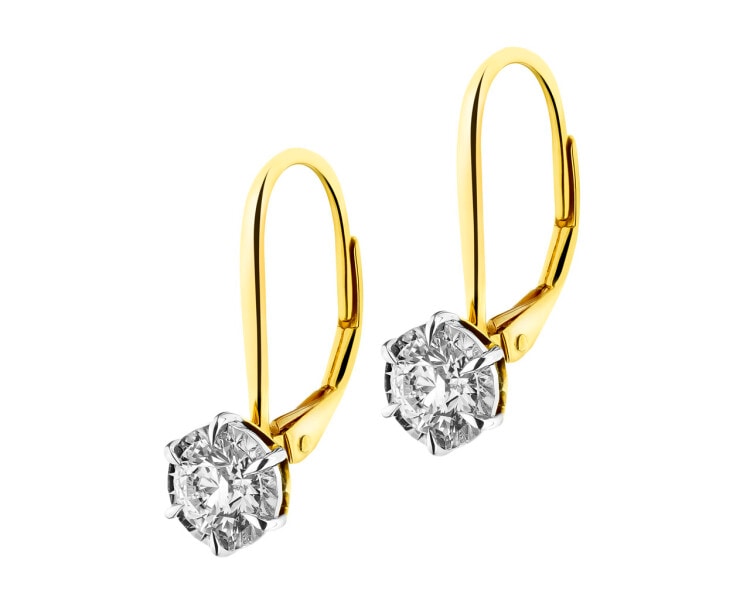 585 Yellow And White Gold Plated Earrings with Diamonds 1 ct - fineness 585