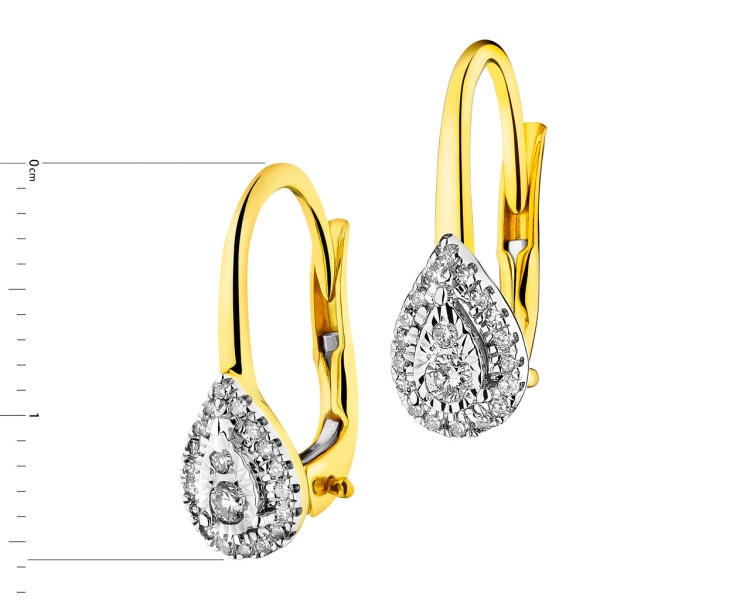 14 K Rhodium-Plated Yellow Gold Dangling Earring with Diamonds 0,15 ct - fineness 14 K