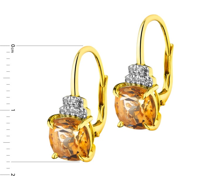 Zlaté náušnice s diamanty a citríny - ryzost 585