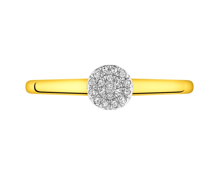 14 K Rhodium-Plated Yellow Gold Ring with Diamonds 0,04 ct - fineness 14 K