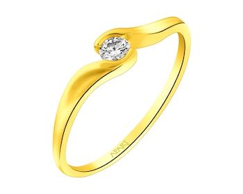 14 K Rhodium-Plated Yellow Gold Ring with Diamond 0,10 ct - fineness 14 K