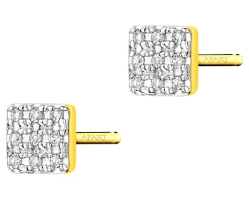 14 K Rhodium-Plated Yellow Gold Earrings with Diamonds 0,03 ct - fineness 14 K