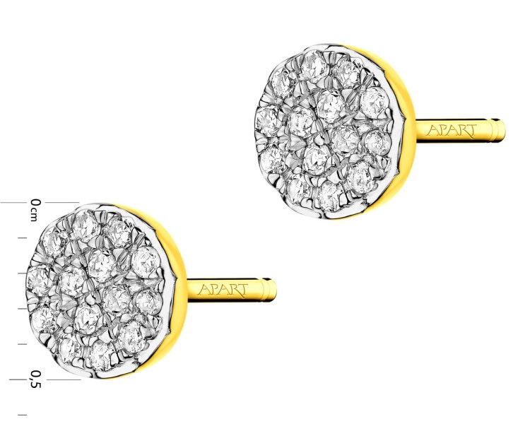 14 K Rhodium-Plated Yellow Gold Earrings with Diamonds 0,08 ct - fineness 14 K