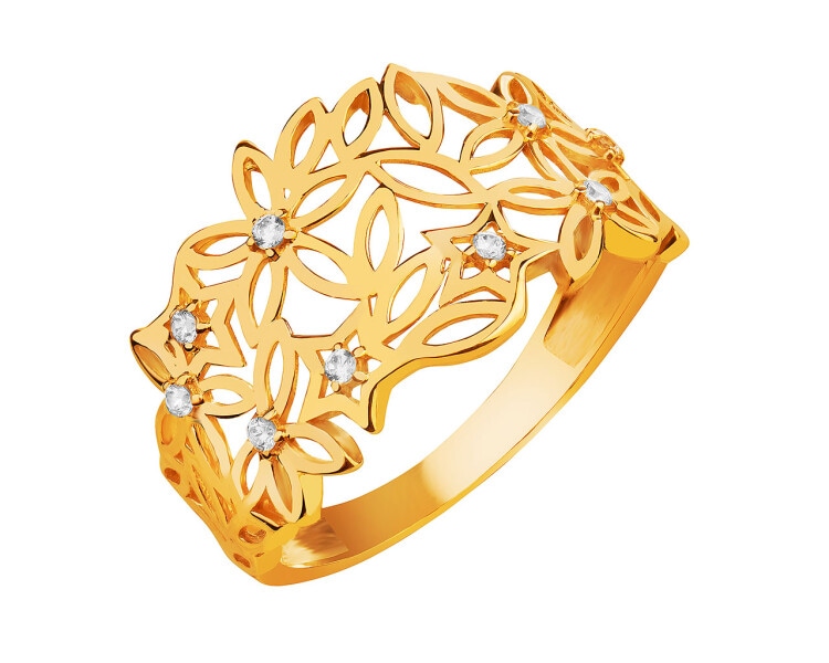 Złoty pierścionek z cyrkoniami - kwiaty
