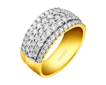 14 K Rhodium-Plated Yellow Gold Ring with Diamonds 1,50 ct - fineness 14 K