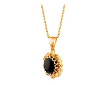 14 K Yellow Gold Pendant with Onyx