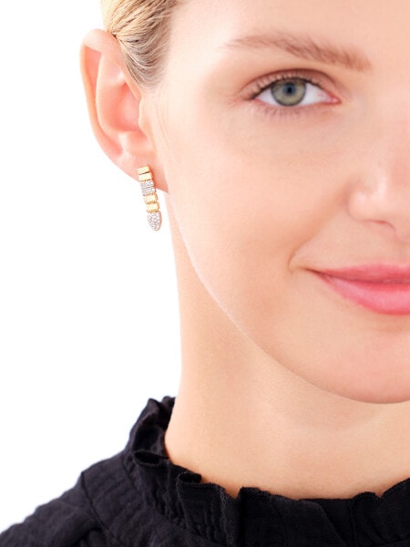14 K Rhodium-Plated Yellow Gold Dangling Earring with Cubic Zirconia