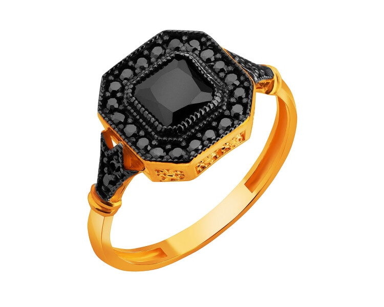 375 Yellow Gold/Black Rhodium Ring with Cubic Zirconia