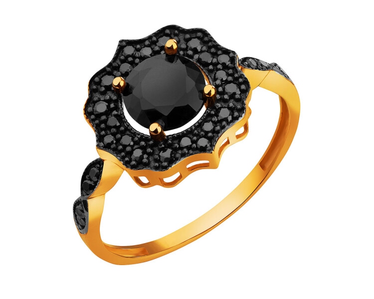 585 Yellow Gold/Black Rhodium Ring with Cubic Zirconia