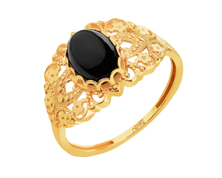 14 K Yellow Gold Ring with Onyx