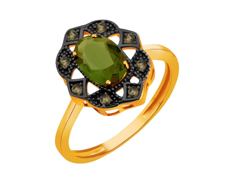 375 Yellow Gold/Black Rhodium Ring with Cubic Zirconia